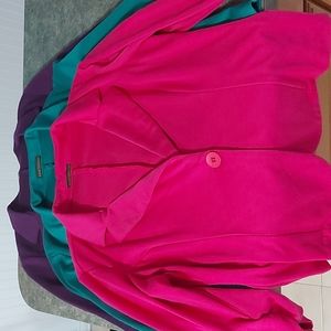 Lot of 3 Knit Blazers, Hot Pink, Green, & Purple Juniors 1X/XL 3/4 Sleeve Office